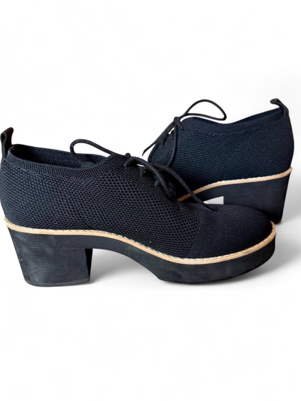 Eileen Fisher Jemma Black Knit Platform Oxford Heels Women’s Size 8